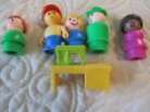 Vintage Fisher Price Little People Figures Lot & Sewing Machine for House