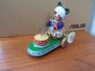 Vintage tinplate clockwork Panda Toy , Plays Drum ,Shakes Head & Goes Around ,