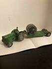 Triang Minic Toys Clockwork / Wind up Farm Tractor & Cable Trailer Tin Plate