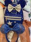 Disney Minnie Mouse Wishes Blue Sequined Loungefly Mini Backpack and Ears BNWT