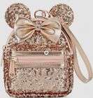 New Disney Parks Loungefly Rose Gold Sequined Minnie Mouse Backpack Wristlet