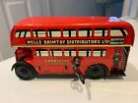  VINTAGE  WELLS BRIMTOY LONDON BUS RED wind-up with original key L 11.5cm