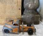 Vintage Hubley Kiddie Toy Orange Stake Truck 5 inch, Cast Iron RARE