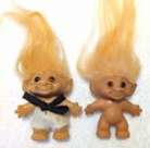 LOT OF 2 VINTAGE 1960s DAM TROLLS - ONE w/ OUTFIT, BOTH MARKED - NEED TLC!
