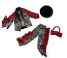 VTG Barbie Clothing Western Pants, Jacket Top And Hat. Black, Gray And Red Fring